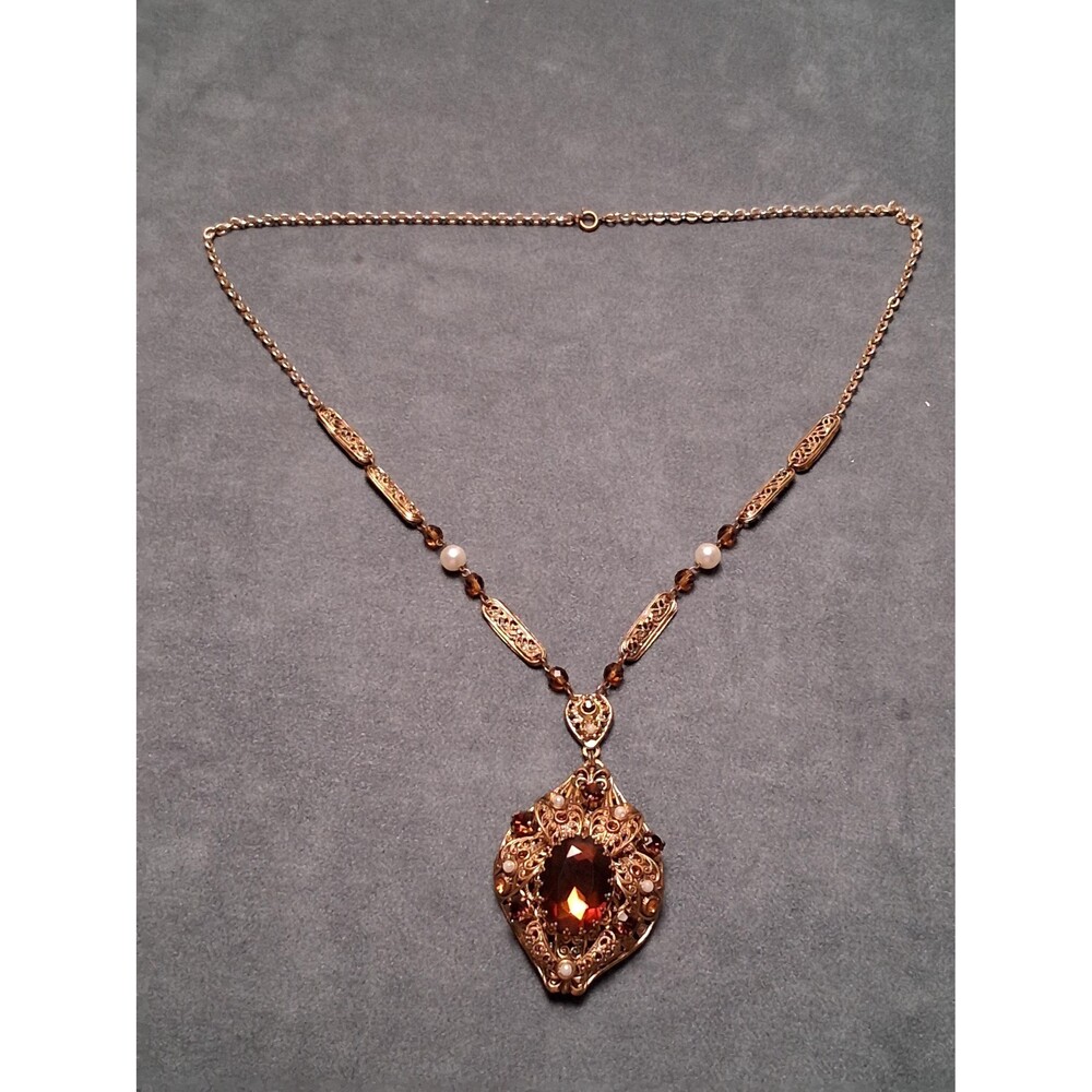 Vintage Topaz Rhinestone Necklace West Germany? - Picture 3 of 9